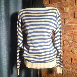 Vintage Lord Jeff Cotton Coastal Boat Neck Blue/Beige Long Sleeve Sweater - Sz L